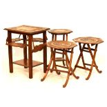 Four early 20th Century carved oak occasional tables comprising: a rectangular example with four