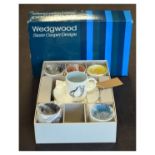 Wedgwood Susie Cooper design 'Black Fruit' pattern harlequin six person coffee set, boxed Condition: