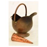 19th Century copper coal helmet, together with a conical measure (2) Condition: