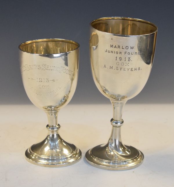 Two George V silver trophy cups, the largest Marlow Junior Fours 1913, London 1912, the smaller