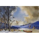 J. Bottomley - Watercolour - 'Winter Boat', 13cm x 19.5cm, mounted, framed and glazed Condition: