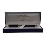 Modern Waterman black and white metal fountain pen, cased Condition: