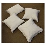 Four assorted white linen cushions with crochet decoration and edge trim (4) Condition: