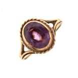 9ct gold dress ring set oval amethyst coloured stone, size O Condition: