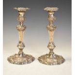 Pair of 19th Century Sheffield plate Continental style candlesticks with scrolling acanthus