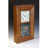 Late 19th Century American wall clock, the square white Roman dial with two train movement and
