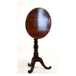 19th Century fruitwood snap top tripod occasional table, the circular top on a well turned stem