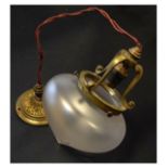 Early 20th Century brass light fitting with frosted glass shade, diameter of shade 14.5cm approx