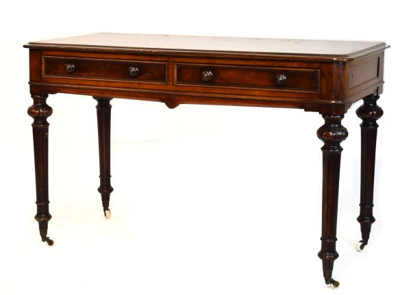 19th Century mahogany side table, the rounded moulded oblong top over two frieze drawers with wooden