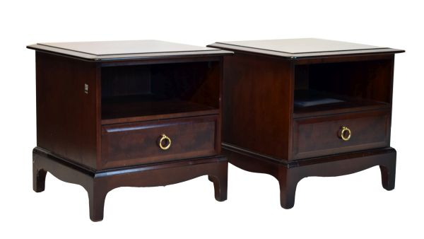 Pair of Stag 'Minstrel' bedside cabinets, each with recess over single drawer Condition: