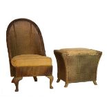 Lloyd Loom style woven wicker scoop back occasional chair and box stool (2) Condition: