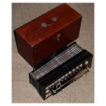 Early 20th Century accordion, label to bellows of W.Winrow & Son, Accordion Makers, Harlow Stone,