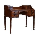 19th Century mahogany kneehole dressing table or writing desk, the superstructure having two banks