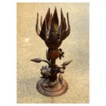 Mid 20th Century South East Asian carved wooden table lamp in the form of a flowering plant, the