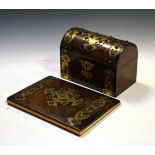 Victorian engraved brass mounted figured walnut dome top stationery box, together with a matching