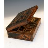 19th Century tortoiseshell veneered trinket box having boxwood and ebonised banding, the hinged