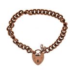 9ct rose gold curb link bracelet with heart shaped padlock, 14.8g approx Condition: