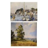 Liz Deakin - Watercolour - Weymouth, 23.5cm x 34.5cm, together with an oil on board - A rural