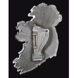 Rare modern Waterford glass desk ornament in the form of Ireland having an engraved Harp and acid