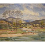 Robert MacDonald Fraser - Oil on canvas - A highland riverside landscape, signed, 49.5cm x 59cm,