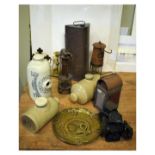 Various metalware etc including 18th Century Dutch brass and steel warming pan, two vintage miners