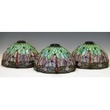 Three Tiffany style leaded ceiling light domes decorated with dragonfly Condition: