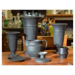 Collection of modern Wedgwood black basalt items including; vases, jug etc Condition: