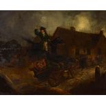 19th Century English School - Oil on board - The Highwayman's Escape, indistinctly signed,