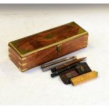 Modern brass mounted hardwood box together with a silver propelling pencil, two others and a folding