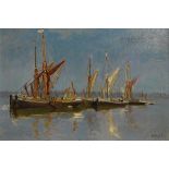 A. Butler - Oil on board - Tranquil seascape with fishing vessels, signed, 34cm x 49.5cm, framed