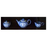 Wedgwood pale blue jasperware three piece tea set commemorating the coronation of Queen Elizabeth II