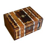 Victorian mother-of-pearl and boxwood inlaid rosewood and walnut work box Condition: