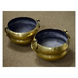Pair of large two handled hammered brass jardinières Condition: