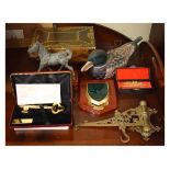 Small collection of various decorative items including; bronze finish horse, modern 'decoy' style