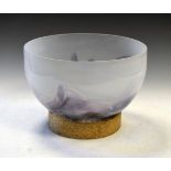 Modern studio glass bowl having lilac and grey iridescent mottle decoration, 30cm diameter