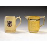 Wedgwood Keith Murray off-white glazed mug bearing a transfer printed crest, together with a