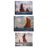 Roger Finch - Three oils on board - Seascapes with sailing ships, the largest 38cm x 48cm, each