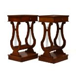 Pair of modern bedside tables, each fitted one drawer with a shelf below and standing on a