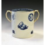 Large mid 19th Century two handled loving cup/cider mug having blue and white transfer printed