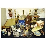 Various ceramics, glassware and metalware including; Jasperware biscuit barrel, candlesticks,