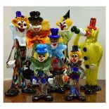 Collection of seven Venetian style glass clown figures Condition: