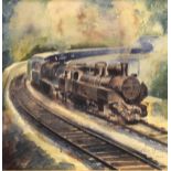 Watercolour - Steam train, signature indistinct, dated 1968, 25cm x 35cm, framed and glazed