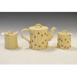 Modern Wedgwood terracotta on cane bamboo jasper teapot, a matching lidded sugar box and a rare