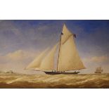 19th Century English School - Watercolour - A gaff rigged racing sloop in Chinese waters,