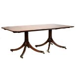 Reproduction burrwood crossbanded mahogany rectangular extending dining table standing on twin