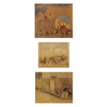 Arderne Clarence - A group of three watercolours - North African town scenes, 22cm x 24cm, 19cm x