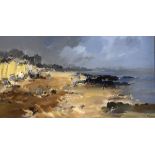John Brannan - Oil on board - Felixstowe Beach, Suffolk, signed, 30cm x 56cm, framed Condition: