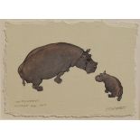 Jonathan Sanders - Watercolour - Hippopotamus, mother and calf, signed and titled, 20.5cm x 28cm