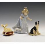 Beswick figure of a Chihuahua dog on a cushion, together with a Nao figure of a young girl with a