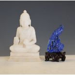 Oriental carved lapis figure of an exotic bird, together with a carved alabaster Buddha Condition: